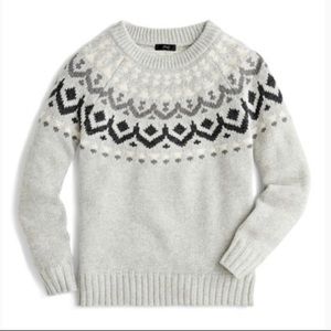 J. Crew Women’s Vintage Style Wool Fair Isle Sweater Crew Neck Gray Cream Sz M